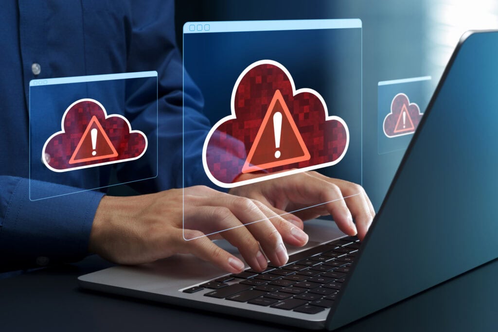 Cloud warning icons indicating network issues and downtime risks.