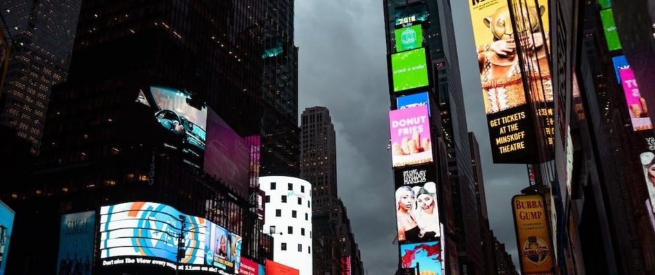 Bright digital signage displays in Times Square, New York City.