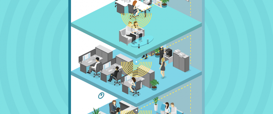 Illustration of DAS setup in a multi-floor office building.